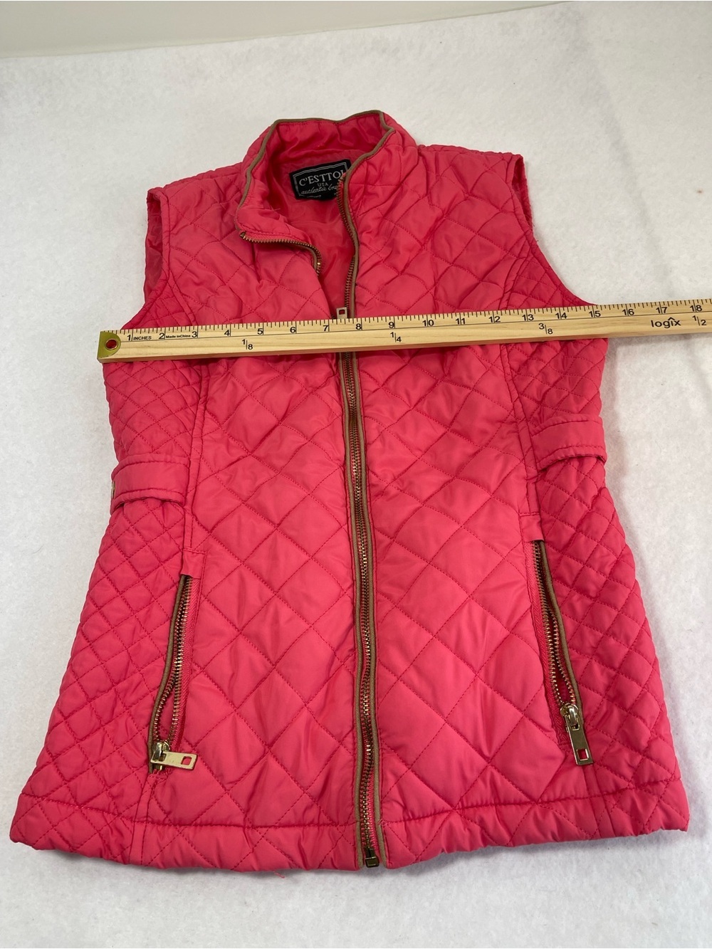 C’ESTTOI Pink Quilted Vest Women’s Small Gold Zip Lightweight Fall Jacket - Picture 5 of 9